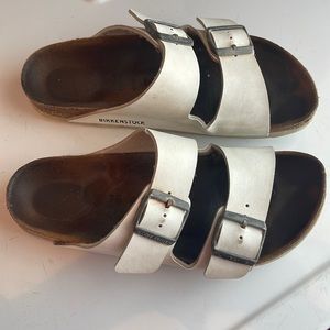 Birkenstock white sandals Arizona double strap size 38 7 1/2 7.5 women slip on